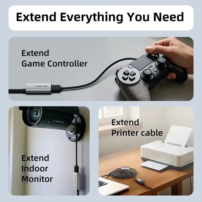 CABLETIME Câble d'extension USB 3.0 actif mâle vers femelle 5m 10m 15m 20m avec amplificateur