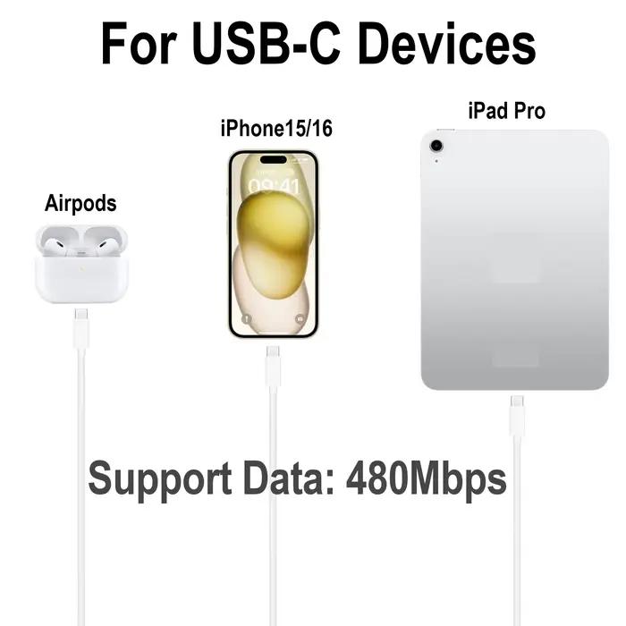 Câble de charge rapide USB-C tressé en nylon pour iPhone 16 15 Samsung S24 23 22 iPad Pro câble de chargement voiture compatible Carplay