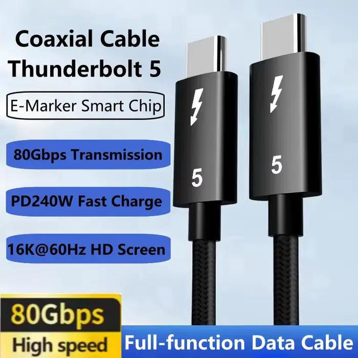 Thunderbolt 5 Câble de Données Pleine Fonction USB C vers USB C Charge Rapide PD 240W 16K 60Hz Sortie Vidéo Transmission Fonctionnelle 80Gbps Occasions Spéciales