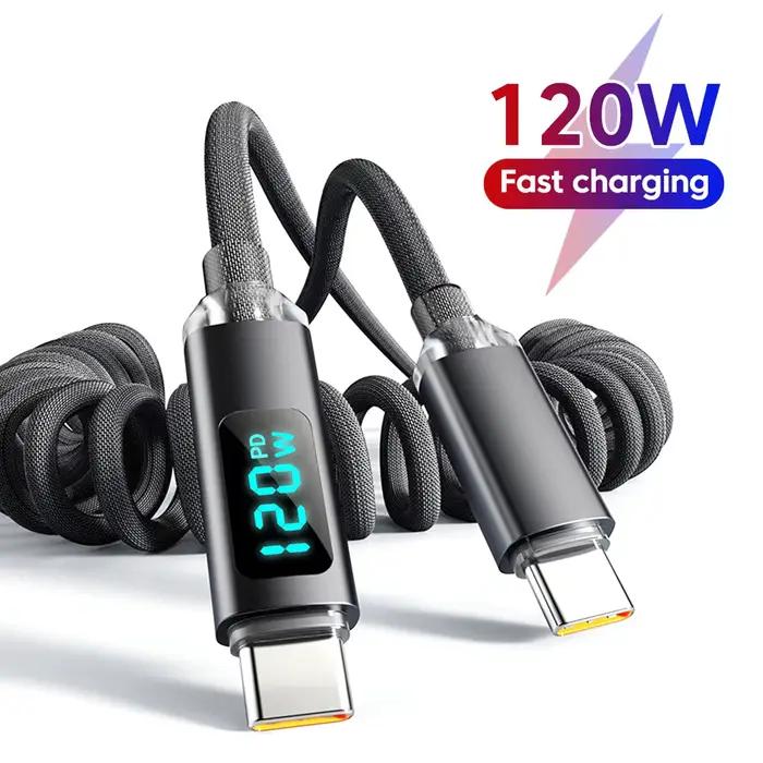 Câble de charge super rapide rétractable USB C vers Type C avec affichage numérique 120W