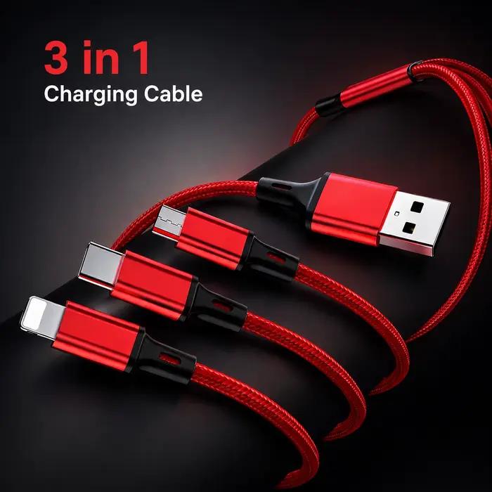 Câble de charge multi-prise 3 en 1 Type C Lightning Micro USB 2.4A pour iPhone Samsung Xiaomi Android Téléphone Tablette Charge Rapide Occasions Spéciales