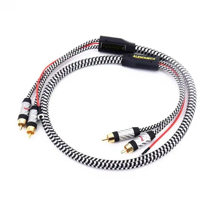 Câble audio RCA Audiomeca pour lecteur de bandes noir tresse protection pour amplificateur haut-parleur occasionnels复古磁带播放器黑色RCA音频线奥迪美卡保护编织适合放大器音箱场合