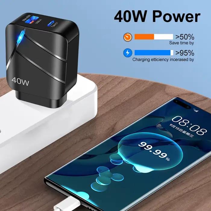 40W PD USB C Chargeur Charge Rapide QC 3.0 Mur