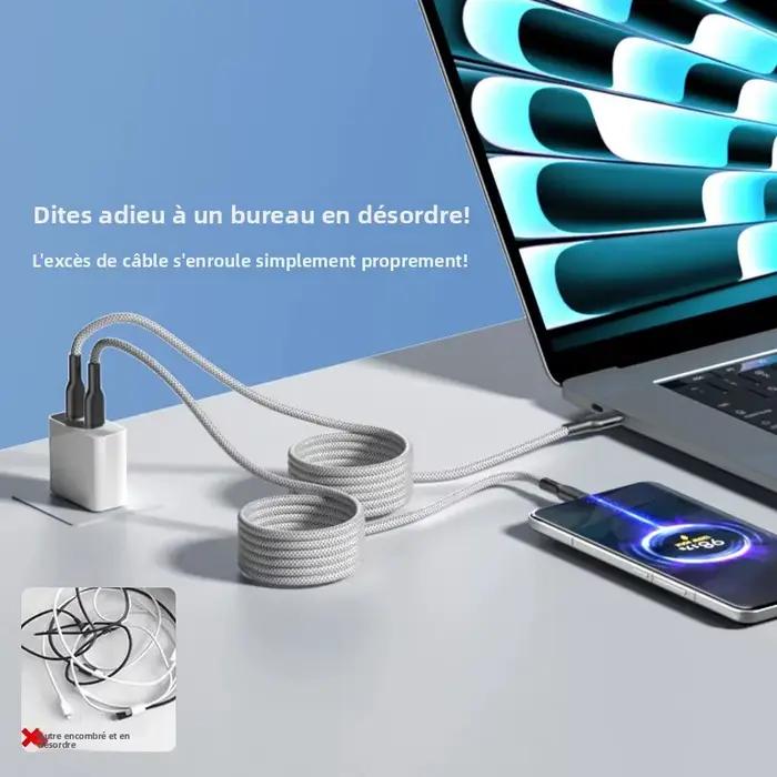 Câble Magnétique Tressé Flexible USB Type C 100W 60W pour Voiture