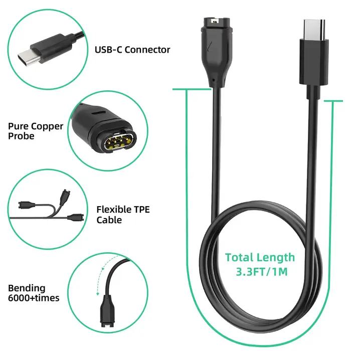 Chargeur USB C pour Garmin Watch Compatible avec Fenix 7 6 5 Series et Forerunner 96 Cable de Charge Diviseurs de Données Occasions Spéciales