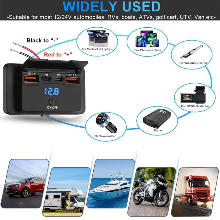 Chargeur de Voiture Multi-Ports PD+QC3.0 avec Interrupteur pour Recharge Rapide Compatible Téléphones Tablette GPS Occasions Spéciales