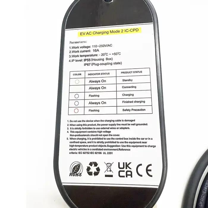 Chargeur EV 16A 3, 5 kW Type 2