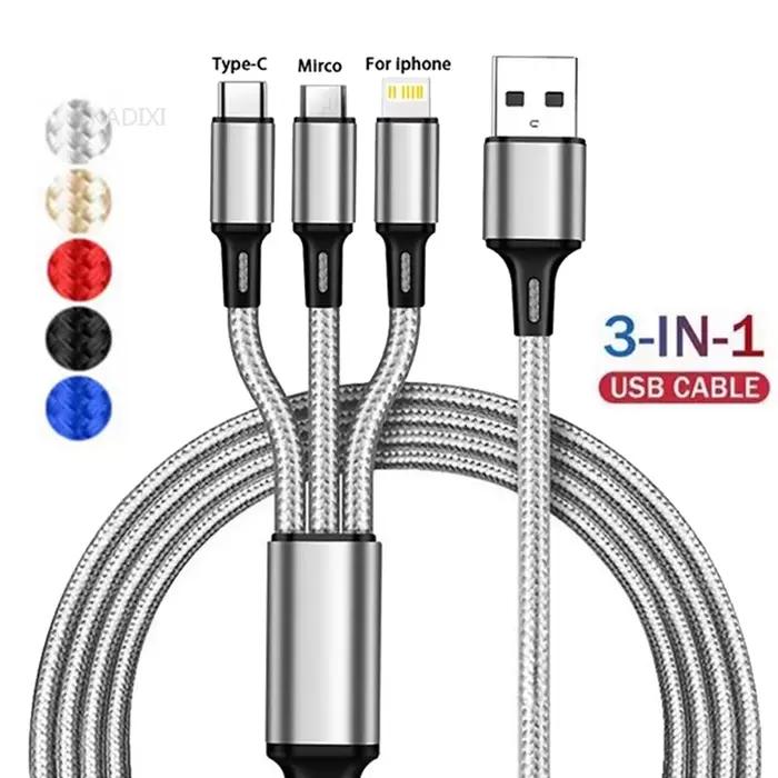 Câble de charge rapide USB 3 en 1 KADIXI tressé en nylon pour iPhone Huawei Samsung multi-chargeur occasions spéciales femmes hommes