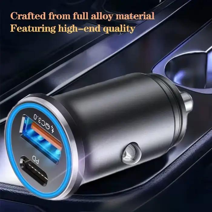Max 60W en alliage d'aluminium double Port 30W PD chargeur de voiture à charge rapide QC3.0 charge Super rapide USB adaptateur allume-cigare de voiture