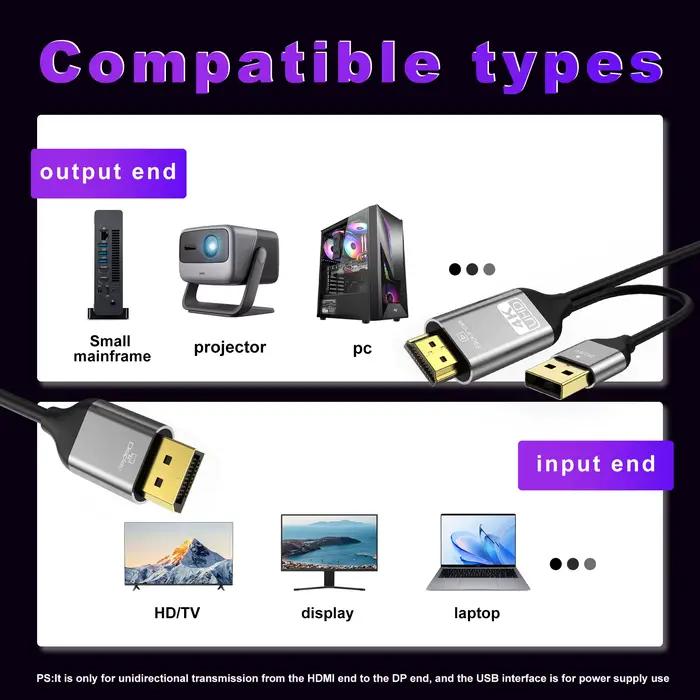 Le câble HDMI vers DisplayPort 4K prend en charge 4K @ 60Hz