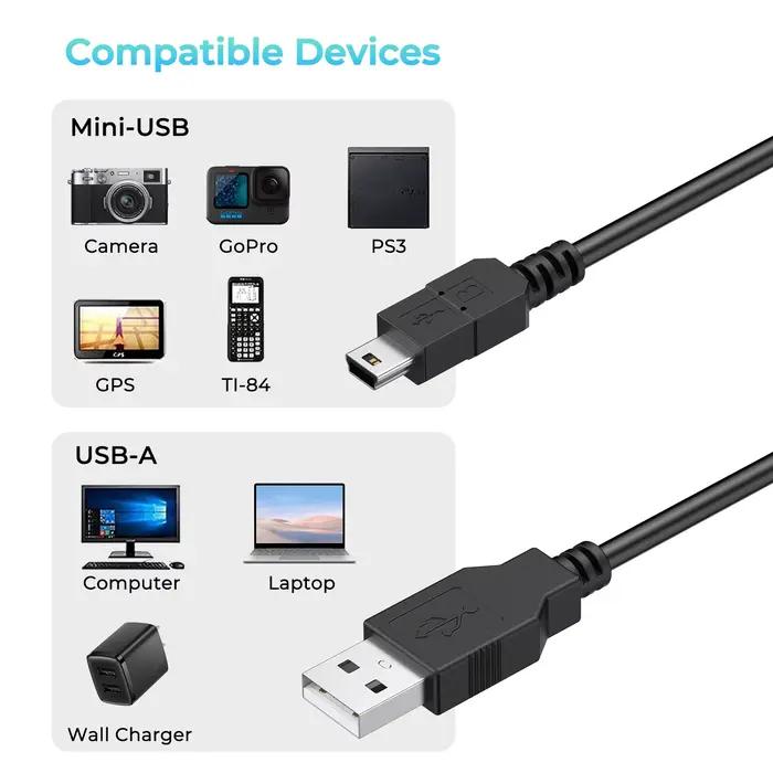 Câble de chargement USB 1.8m/1m pour contrôleur PS3/appareil photo/GPS/GoPro/TI-84