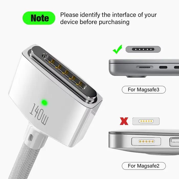 Câble magnétique de charge rapide USB Type C vers MagSafe3 140W PD 3.1 pour Macbook Air Pro 14 16 M2 Mac MagSafe 3