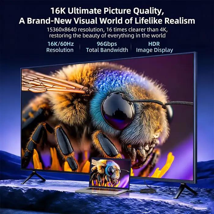 Câble HDMI 2.2 16K@60Hz 8K@240Hz 4K@480Hz HDR dynamique HDCP 2.2 Ultra 96 Gbps