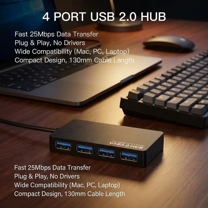 Hub USB 2.0 à 4 ports pour connectivité rapide et simple pour bureau et laptop usage quotidien et cadeau professionnel