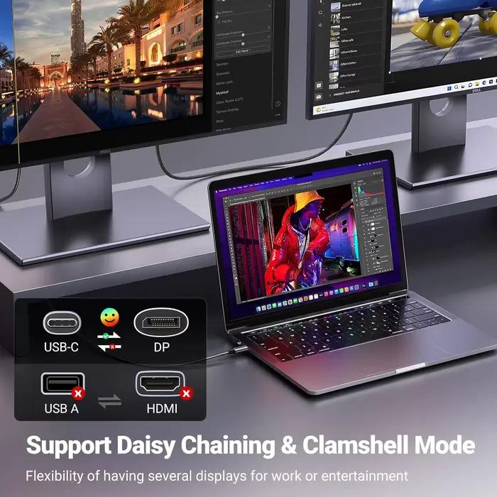 Câble tressé USB-C vers DisplayPort 1.8m supportant 8K 60Hz pour ordinateur moniteur projecteur télévision occasiões professionnelles et passionnés