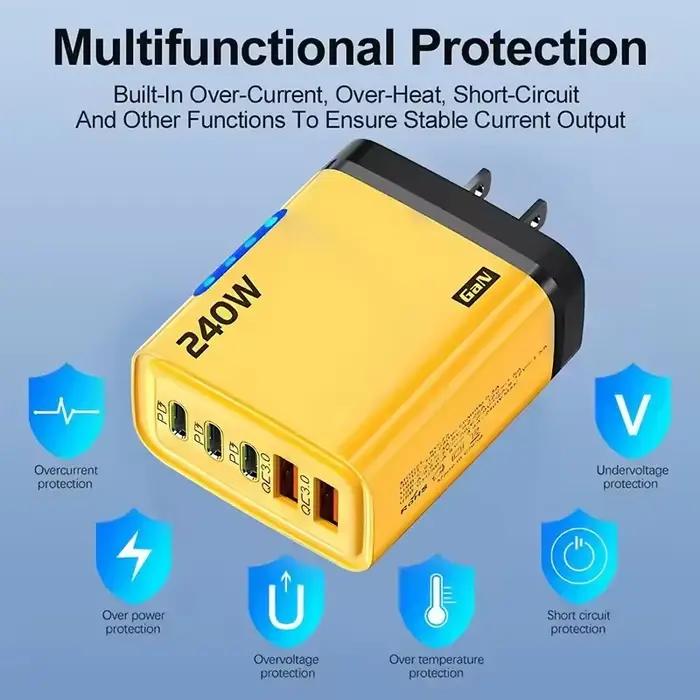 Chargeur rapide GaN 240W avec lumière LED
