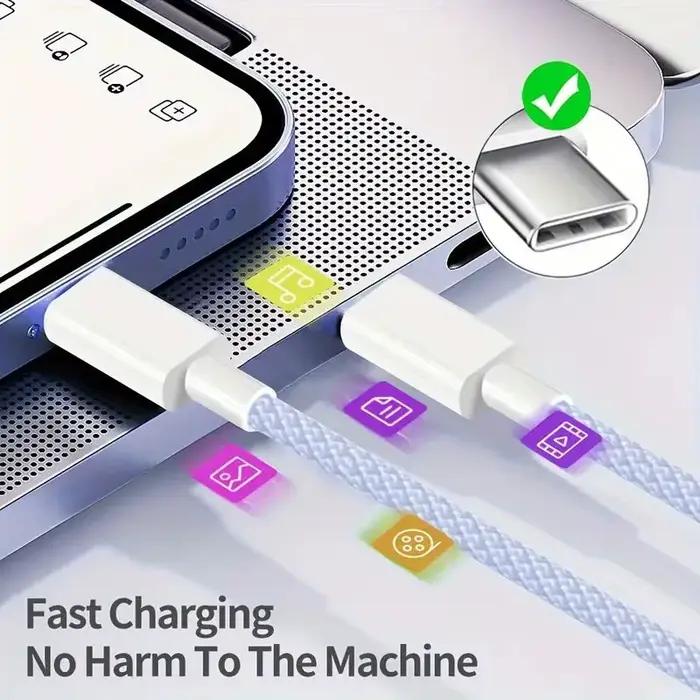 Câble USB C à C 60W, câbles de chargement de téléphone tressés en Nylon