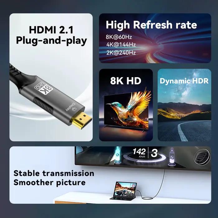 Câble USB C vers HDMI 8K 4K@120Hz pour MacBook iPad Pro Compatible HDMI Projecteur Moniteur Occasions Spéciales