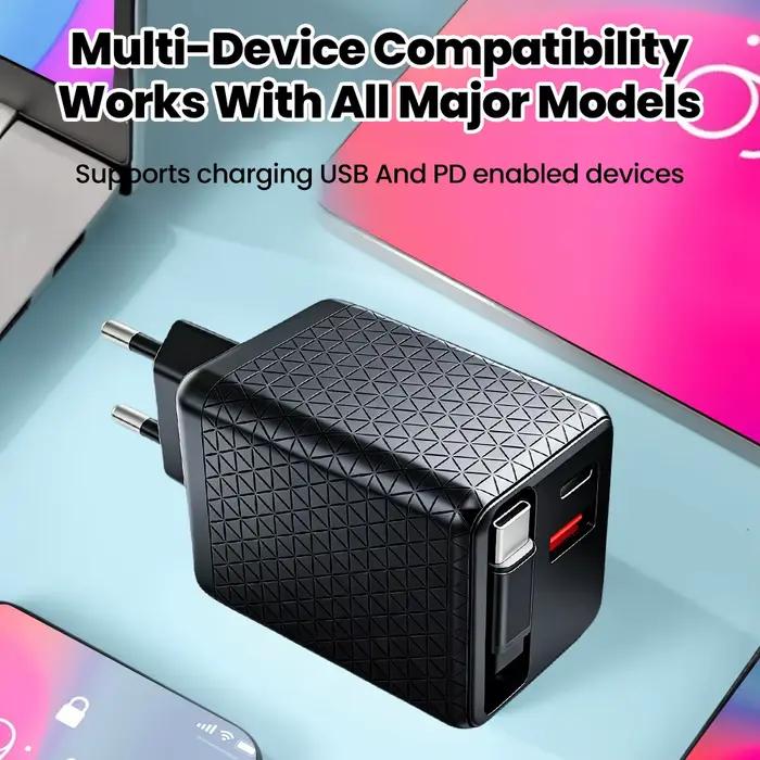 Chargeur rapide double avec câble rétractable intégré
