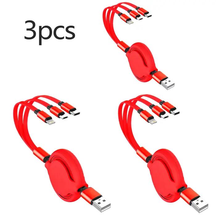 Câble de charge rétractable 3 en 1 100W super rapide universel avec USB Type C Micro pour iPhone Samsung Huawei Xiaomi