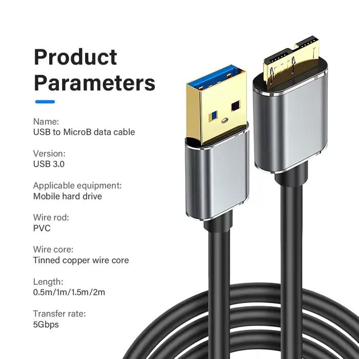 Câble USB A 3.0 vers Micro B pour disque dur externe HDD SSD fil de charge de données pour ordinateur portable Toshiba Seagate HP Sandisk données rapides plug and play aluminium alloy shell PVC construction robuste entretien facile occasions spéciales