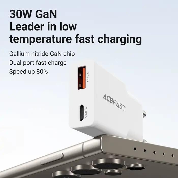 ACEFAST EU 30W GaN Ultra mince charge rapide USB C chargeur de téléphone pour iPhone 16/15 Pro Max PD QC3.0 adaptateur de voyage pour Samsung S24