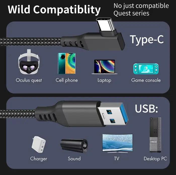 Câble de liaison VR Tahnuhna 16 pieds pour Meta Quest 3 Quest2 Pro PICO4 haute vitesse USB C connexion sans fil gaming expérience immersive pour les joueurs
