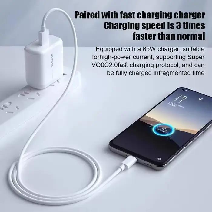 Chargeur USB SuperVOOC 65W pour OPPO Find X9 X8 Pro K13 Reno 12 Realme 15 OnePlus 13 13R Nord 5 Câble Type C Adaptateur de charge rapide