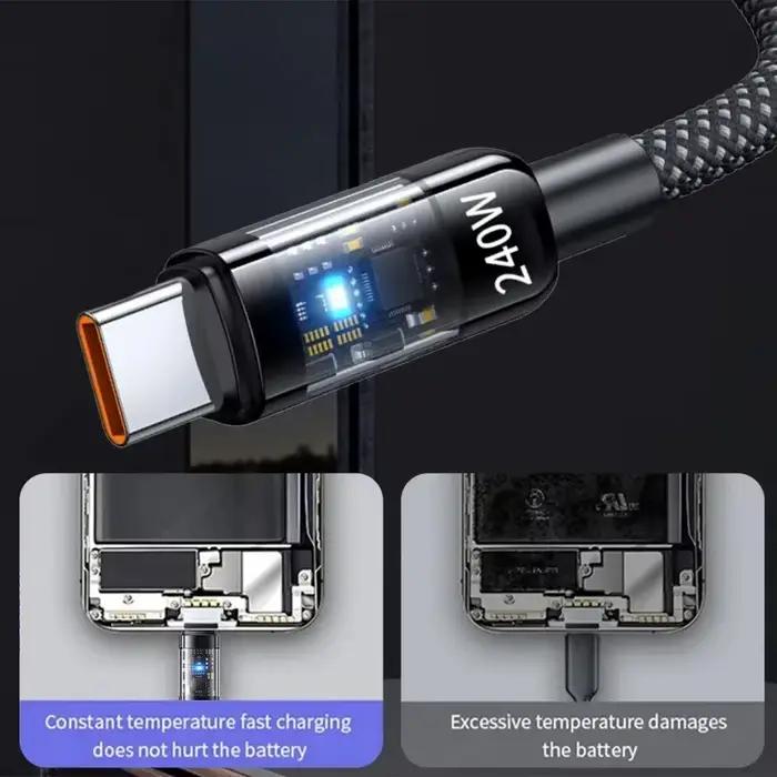 0.25/1/1.5/2M 240W Nylon USB C PD câble de données de Charge ultra rapide avec affichage numérique LED USB vers Type C
