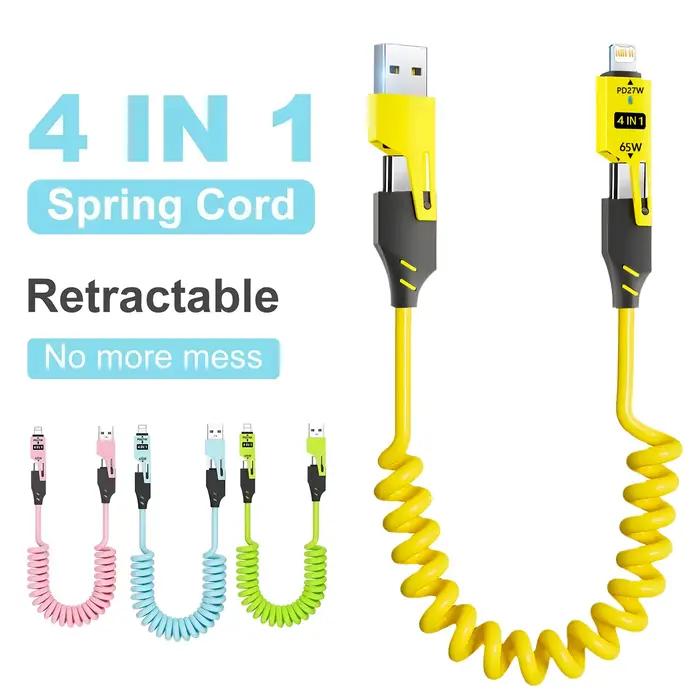65W 4 en 1 câble de données court à ressort 6A USB Type C