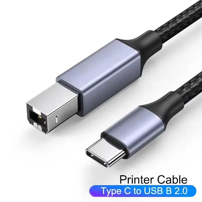 Câble d'imprimante USB 2.0 Type C vers USB B tressé pour Epson HP Canon Brother MacBook Pro 1m 2m 3m Blanc Noir Haute Vitesse Transfert Données Flux Stable Efficace Bureau Professionnel Domestique