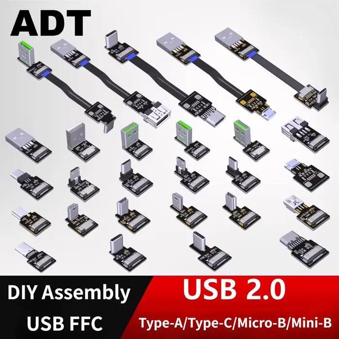 FPC Super plat Flexible Angle droit 90 coude type-a/USB-C/Micro-B/Mini-B mâle FPV Charge de données connecteur USB2.0 câble adaptateur FFC