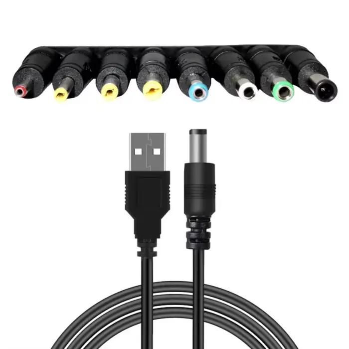 Câble d'alimentation universel USB vers DC Jack 5.5x2.1mm 5V Charging Cord 8 embouts de connecteur pour caméras de vidéosurveillance boîte TV occasions spéciales recharge facile et polyvalent