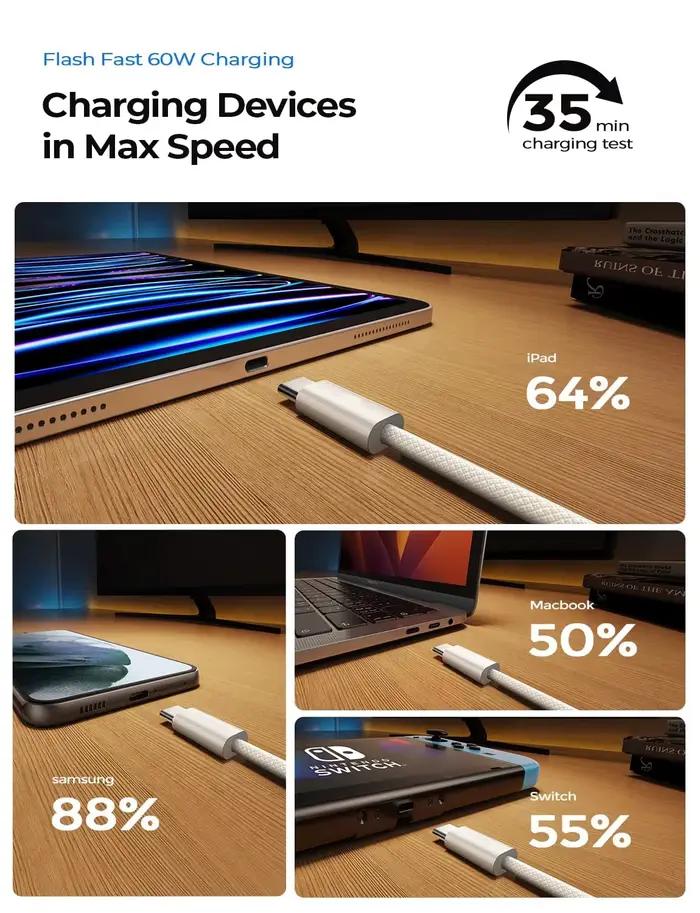 Câble de données tissé USB C vers Type C