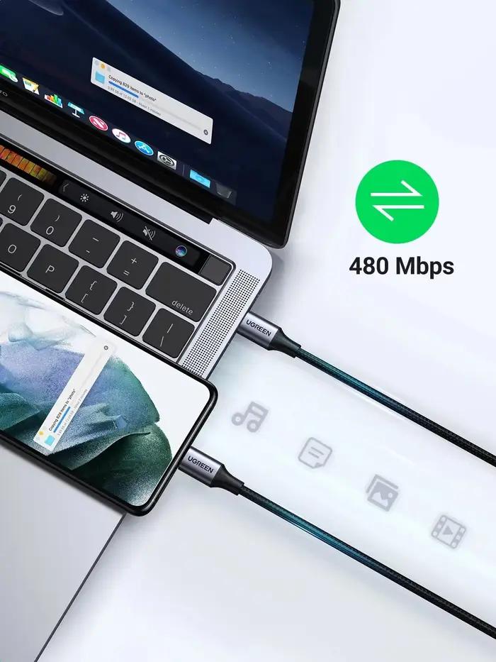 Câble USB Type-C à Type-C rapide et sécuritaire pour iPhone 17 Pro, Samsung, Huawei, Xiaomi et autres smartphones et tablettes nylon tressé longévité certifié CE FCC ROHS