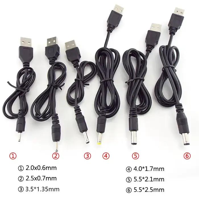 Câble d'alimentation USB de type A mâle vers DC 2.0 0.6 2.5 3.5 1.35 4.0 1.7 5.5 2.1 5.5 2.5mm