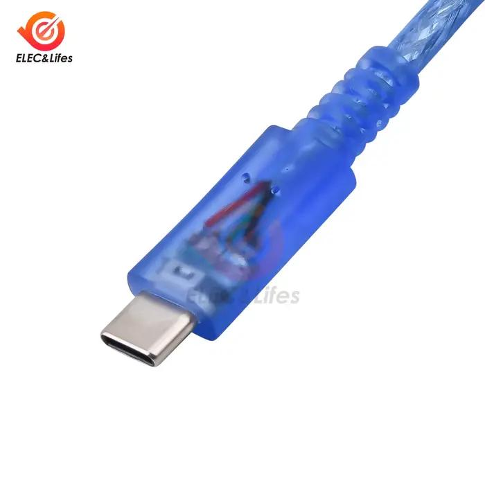 Câble OTG USB-C bleu Transparent 30 cm court en nylon tressé