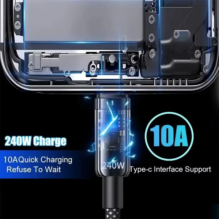 0.25/1/1.5/2M 240W Nylon USB C PD câble de données de Charge ultra rapide avec affichage numérique LED USB vers Type C
