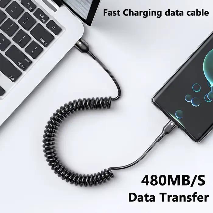 Câble télescopique USB Type-C 66W/5A à ressort