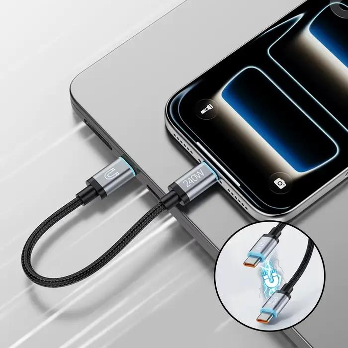 Câble USB C court 18cm Fonken rapidité de charge 240W avec stockage magnétique pour téléphone mobile occasions quotidiennes et cadeaux technologiques