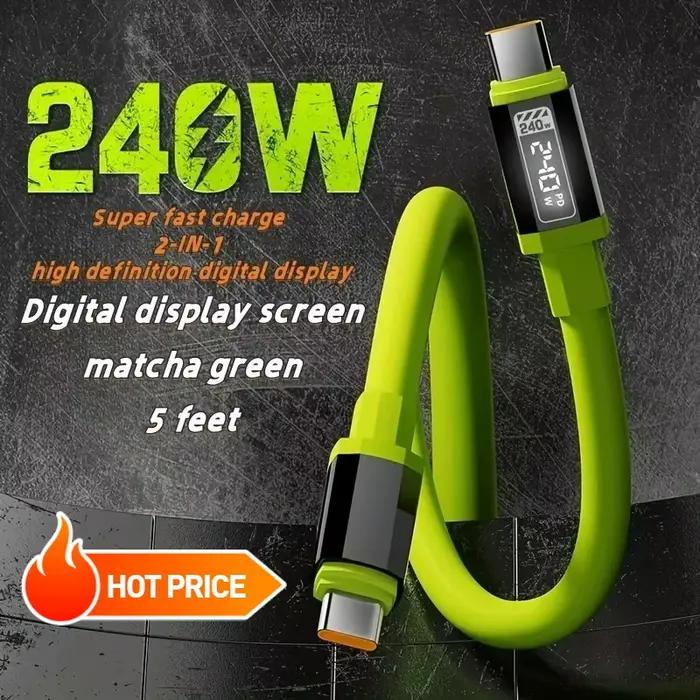Cordon de chargeur haute puissance universel de Type C vers USB A C 240W avec écran d'alimentation pour Xiaomi Huawei OPPO VIVO IPhone 15 16 17 Samsung