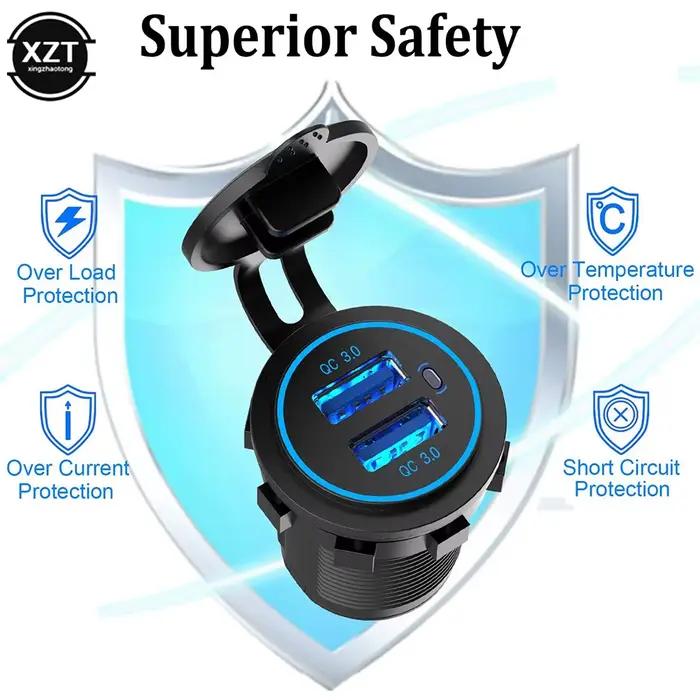 Charge rapide 3.0 double chargeur de voiture USB étanche 12 V/24 V QC3.0 USB