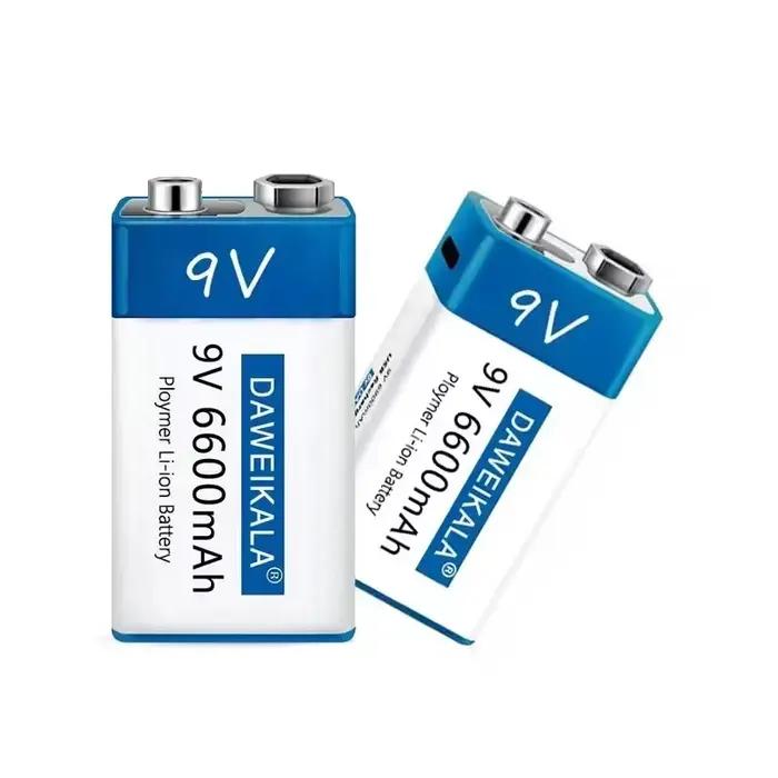 Batterie rechargeable Li-Ion 9V 6600mAh pour appareils photo et électroniques, avec recharge USB pour jouets, détecteurs de fumée et plus