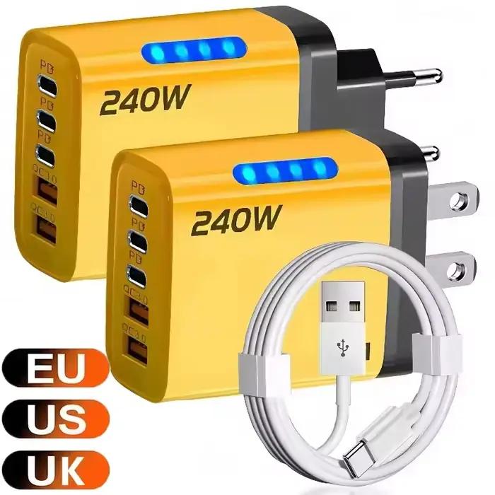 Chargeur rapide GaN 5 ports pour iPhone Samsung Xiaomi Huawei et ordinateur portable occasionnellement utilisé à la maison ou en déplacement