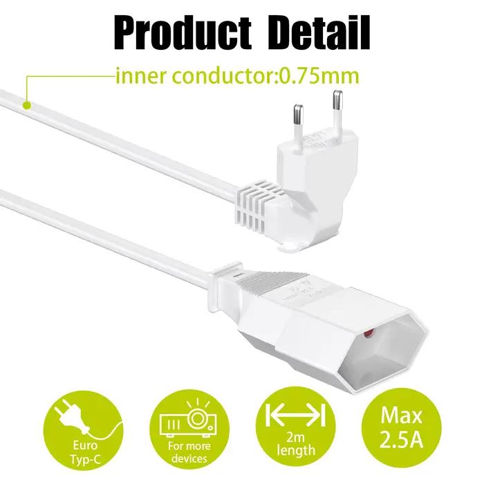Câble d'extension d'alimentation en PVC blanc pour PC TV 2 3 5 8 10m avec prise EU 1 à 3 prises et batterie intégrée