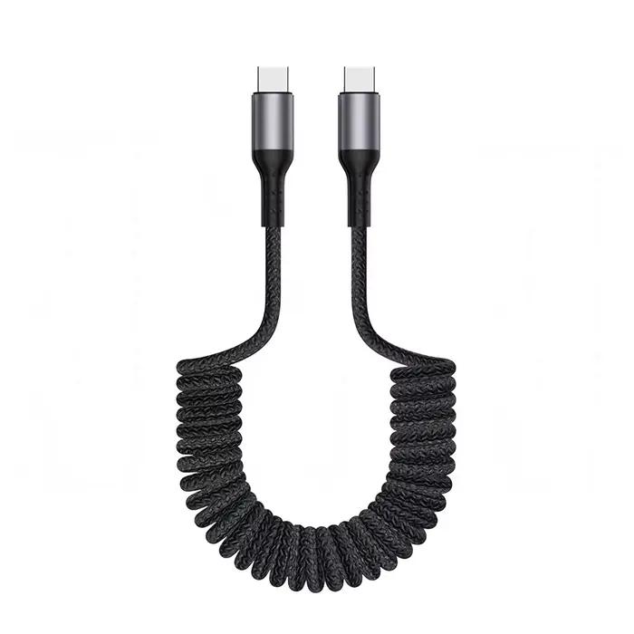 Câble de charge USB A vers Type C en spirale à angle droit de 90 degrés pour voiture