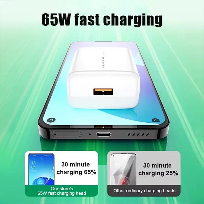 Chargeur USB SuperVOOC 65W pour OPPO Find X9 X8 Pro K13 Reno 12 Realme 15 OnePlus 13 13R Nord 5 Câble Type C Adaptateur de charge rapide