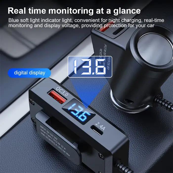 Chargeur de voiture à affichage numérique avec technologie de charge rapide QC3.0 et PD Type-C pour smartphones et tablettes, compatible avec 12V-24V, charge rapide universelle pour occasions quotidiennes et cadeaux spéciaux