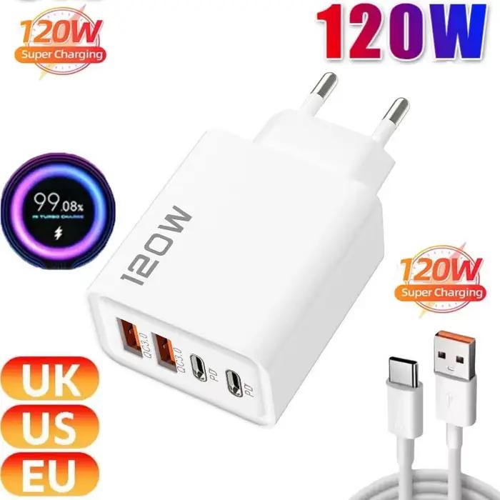 Chargeur Xiaomi 120W 4 Ports USB Type C Universel Rapidité Sécurité Pratique Pour Smartphones Tablette Appareils Electroniques Occasions Speciales