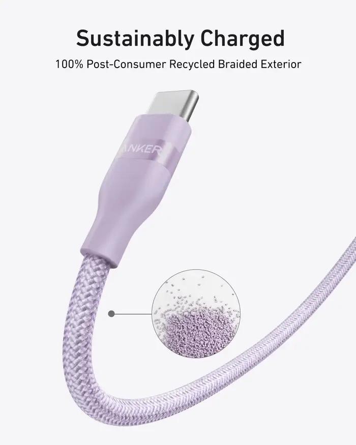 Nouveau câble USB-C vers USB-C Anker 240W 3ft et 6ft tressé recyclé pour téléphone, tablette, ordinateur portable et appareils intelligents, cadeau éco-responsable